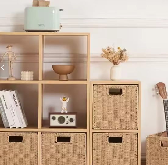 سلة تخزين منسوجة من الخوص – مربعة متعددة الاستخدامات للألعاب والوجبات الخفيفة والمنزل