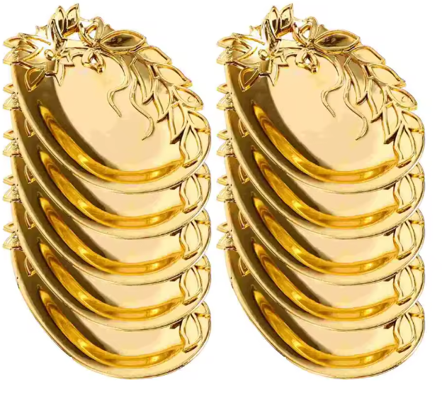 طقم 12 قطعة أطباق صينية ذهبية – خفيفة الوزن ومقاومة للكسر للأطعمة والحلويات والفواكه