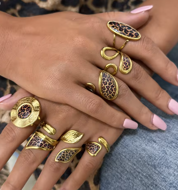 خاتم مكتنز من الفولاذ المقاوم للصدأ 316 مطلي بالذهب 18K – تصميم بوهو أنيق