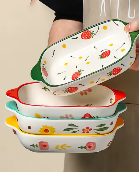 طبق خبز وسيراميك مستطيل – أطباق متعددة الاستخدام للسلطة والجبن