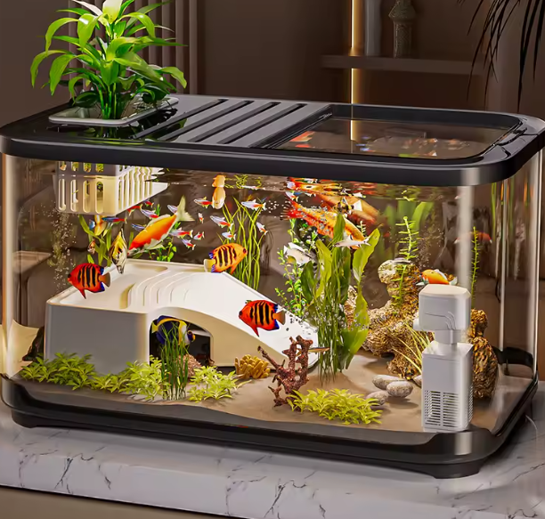 خزان أسماك بلاستيكي شفاف مع غطاء – حوض منزلي للمناظر الطبيعية والسلاحف