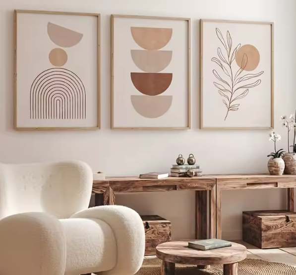 مجموعة 3 لوحات قماشية – فن حديث تجريدي بوهيمي بدون إطار