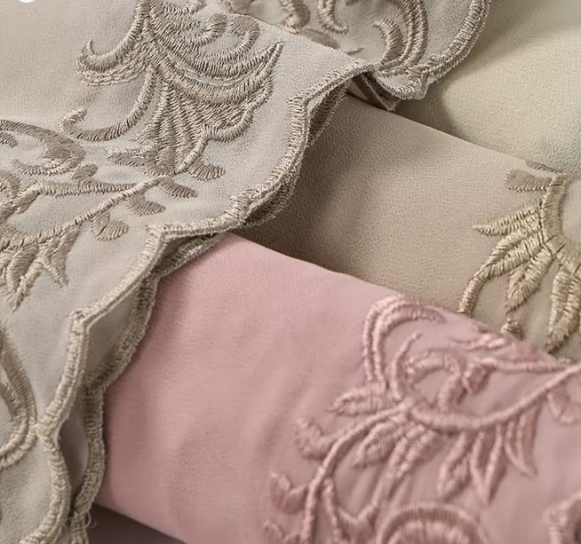 وشاح حجاب طويل من الشيفون المطرز – شال نسائي أنيق بحافة دانتيل