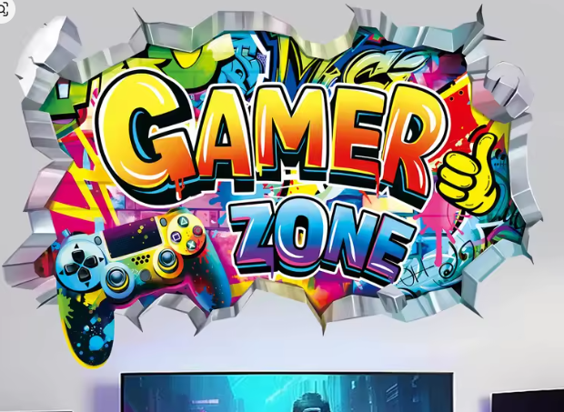 ملصق جدار ثلاثي الأبعاد كبير لغرفة الألعاب – لوحة فينيل زخرفية