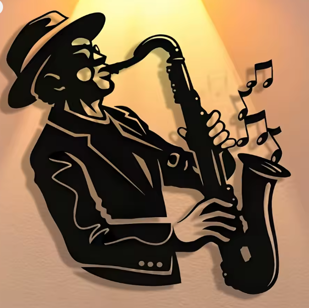 لوحة معدنية جدارية ساكسفون أنيقة – تصميم بسيط لعيد الميلاد