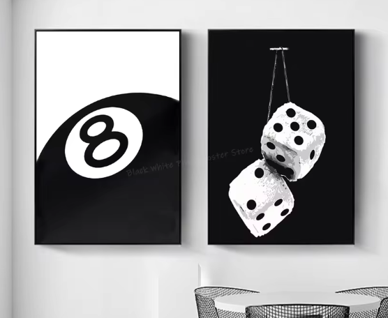 لوحة قماشية – تصميم كرة البلياردو بالأبيض والأسود