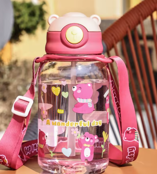 زجاجة مياه للأطفال – لطيفة، محمولة، مانعة للتسرب، مع قش، خالية من BPA للمدرسة والأنشطة الخارجية