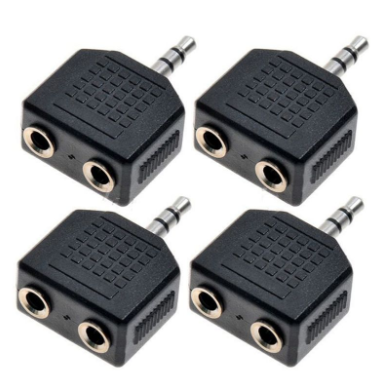 مقبس محوّل وموّزع لكابل سماعة الرأس الإستيريو من 4 قطع أسود