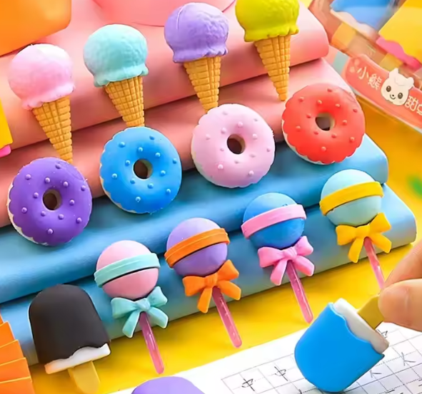 مجموعة 4 ممحاة كاواي ثلاثية الأبعاد على شكل دونات – أدوات مكتبية لطيفة للطلاب