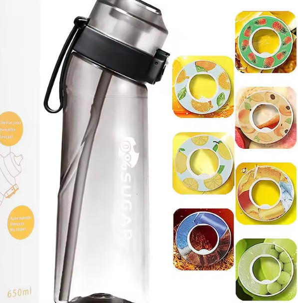 1 قطعة زجاجة ماء الهواء مع 1 قطعة القرون نكهة عشوائية المحمولة شفافة مع القش مانعة للتسرب مناسبة للرياضة في الهواء الطلق