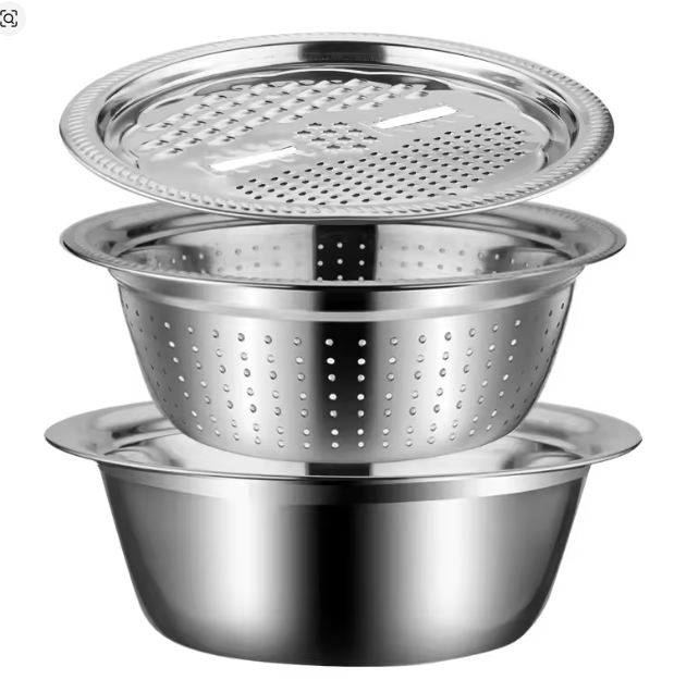 مجموعة مصفاة متعددة الوظائف من الفولاذ المقاوم للصدأ – وعاء خلط للغسيل، تقطيع البطاطس والفواكه والخضروات