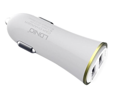 إل دينو شاحن سيارة بمنفذين مع كابل ميكرو يو اس بي أبيض