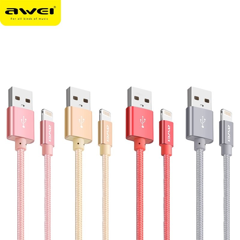 كابل بيانات للايفون AWEI CL-988 Fast Lightning Braided Data (30 سم) ذهبي