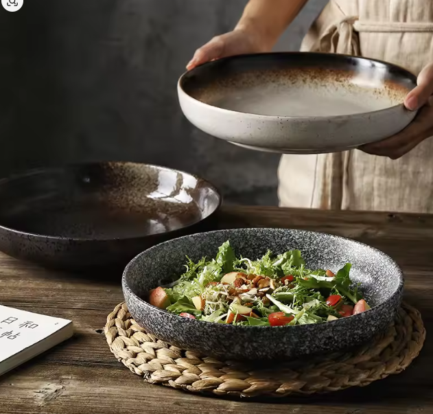 طبق سيراميك ياباني عميق – 8/10 بوصة، مثالي للسلطة والحساء