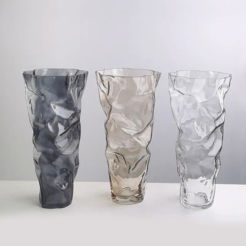 Customizable Light luxury diamond-shaped irregular glass vase transparent water-based flower arrangement decoration for a sophisticated living room