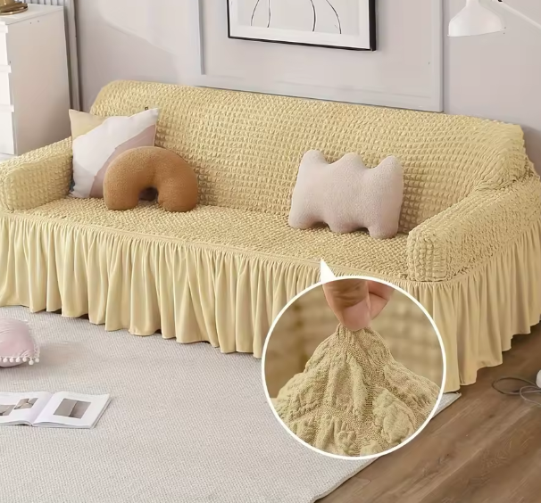 غطاء أريكة LANMOLIFE عالي المرونة بتصميم فقاعات شبكية – مع تنورة أنيقة – 1/2/3/4 مقاعد لغرف المعيشة والفنادق