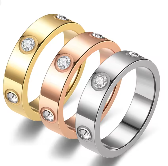 خاتم ألماس كلاسيكي من الفولاذ المقاوم للصدأ – تصميم عصري للجنسين، مقاس 5-11