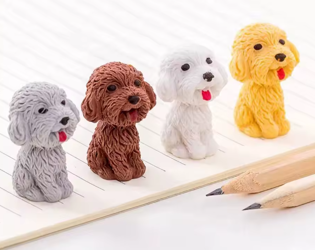 مجموعة 4 ممحاة كاواي على شكل تيدي كلب – أدوات مكتبية لطيفة للطلاب