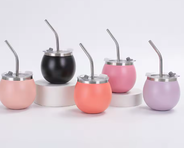 كوب فولاذ مقاوم للصدأ مزدوج الجدار 150/160 مل – كوب البيض مع غطاء وقش