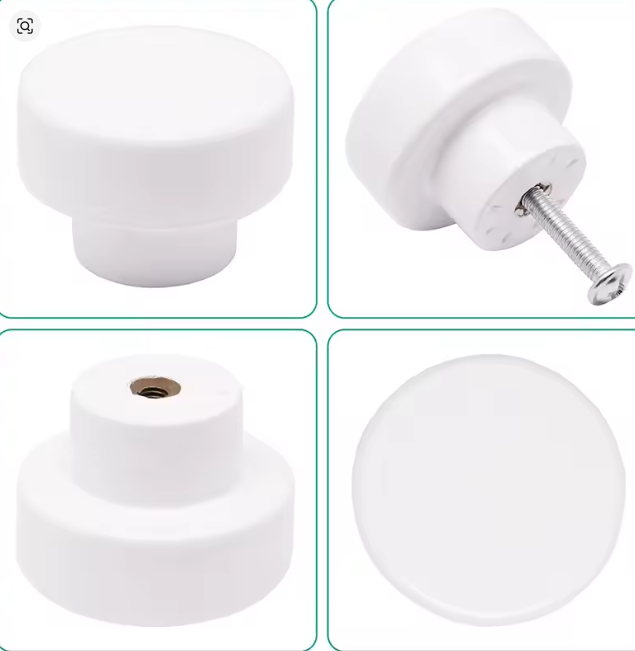 مجموعة 8 مقابض خزانة خشبية صلبة بيضاء – مقابض مستديرة 35 مم لأدراج وخزائن المطبخ