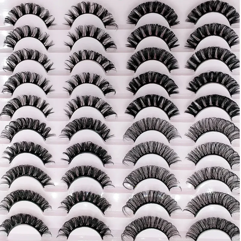 20 زوجًا من الرموش المزيفة بالجملة في أوروبا وأمريكا ، سعة كبيرة ، سميكة ، كرة لولبية وفوضوية