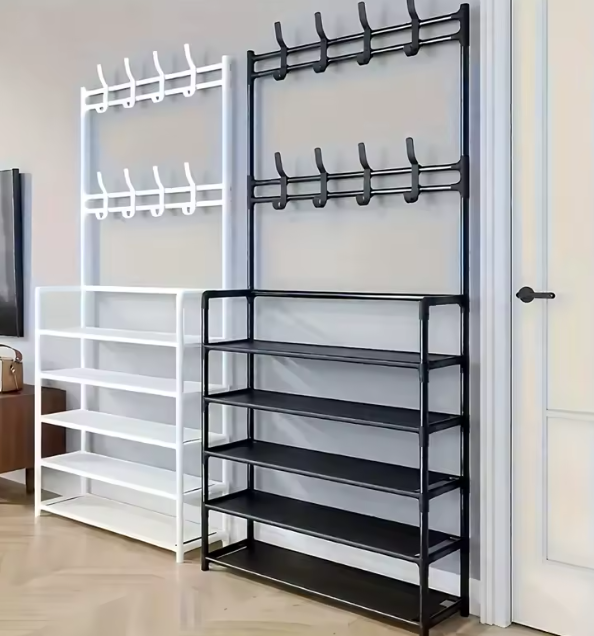 رف أحذية معدني قابل للفصل – 3/4/5 طبقات مع 8 خطافات مزدوجة