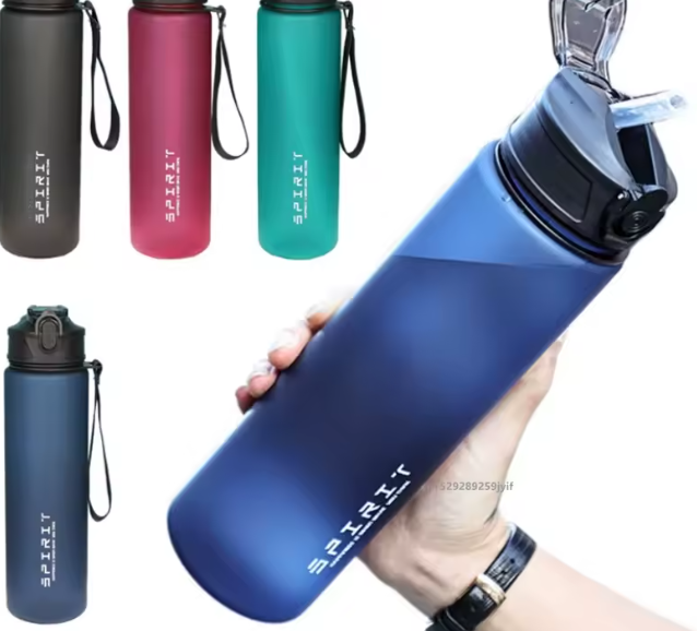 زجاجة مياه بلاستيكية 750 مل مع علامة زمنية وقش – سعة كبيرة، مانعة للتسرب، مثالية للصالة الرياضية والسفر والأنشطة الخارجية