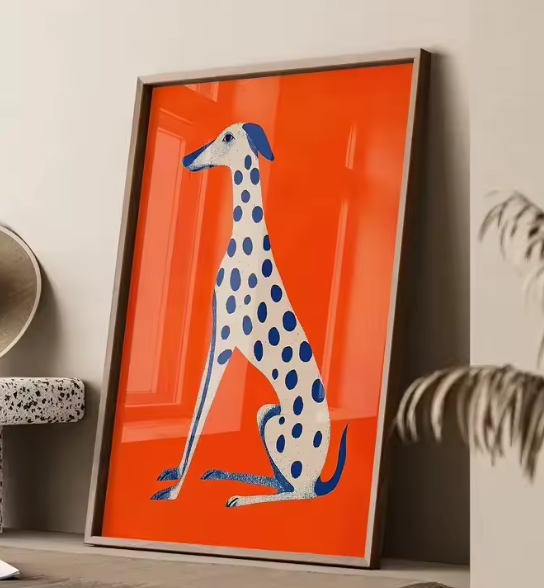 لوحة فنية تجريدية بأسلوب الدوبامين – ألوان برتقالية وزرقاء لتزيين الجدران