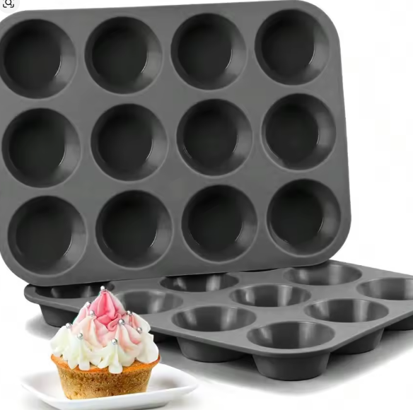 قالب كعك سيليكون 12 حفرة – غير لاصق للكب كيك، الشوكولاتة، الصابون وخبز الكعك