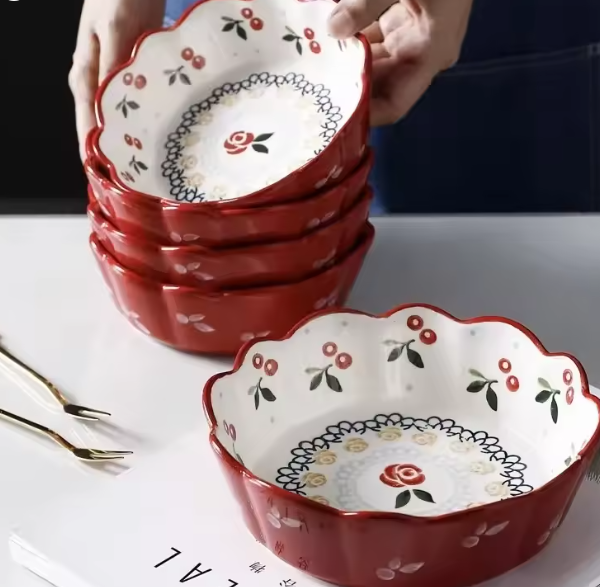 وعاء سيراميك كرزي – طبق متعدد الاستخدام للسلطة، الفاكهة والوجبات الخفيفة