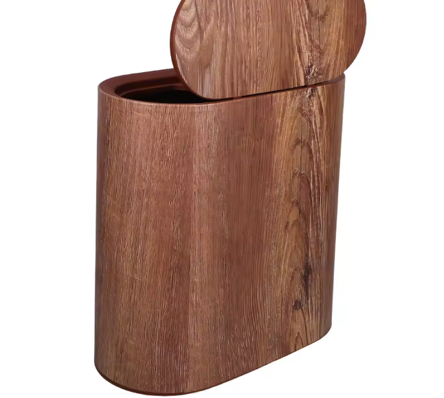 سلة مهملات خشبية بحبوب للحمام مع غطاء – 14 لتر، تصميم ريفي للتحكم في الروائح