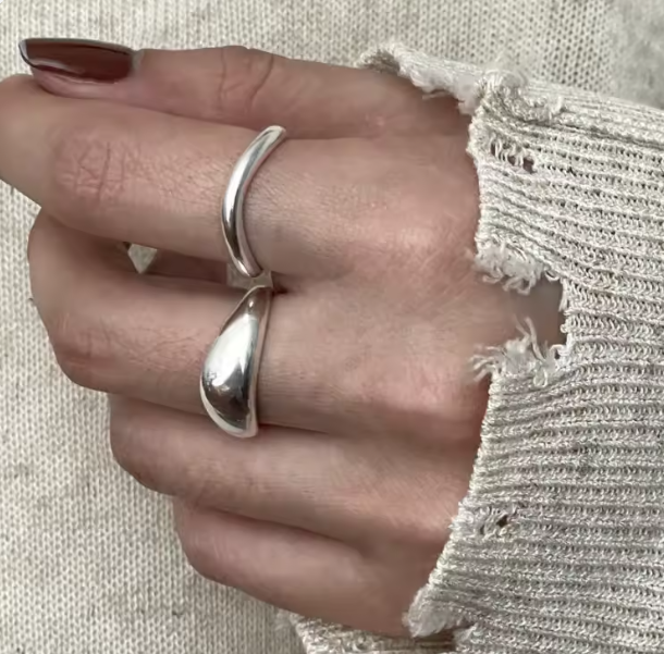خاتم نسائي من فضة 925 غير منتظم – تصميم هندسي عصري وبسيط
