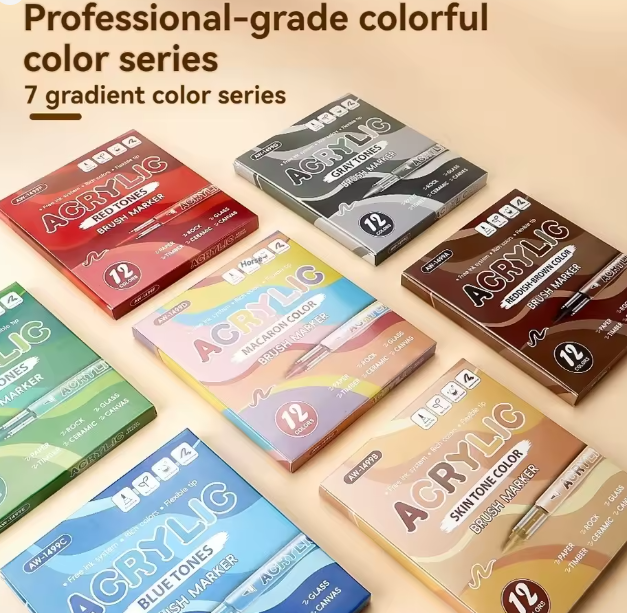 مجموعة أقلام أكريليك 84 لونًا – حبر سائل مباشر بطرف فرشاة للرسم على الخشب والزجاج والقماش والحرف اليدوية