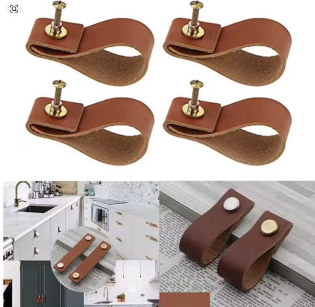 مجموعة 6 مقابض باب وخزانة يدوية من الجلد – مقابض درج ومطبخ أنيقة