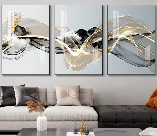 مجموعة 3 لوحات جدارية تجريدية – تصميم سكندنافي حديث