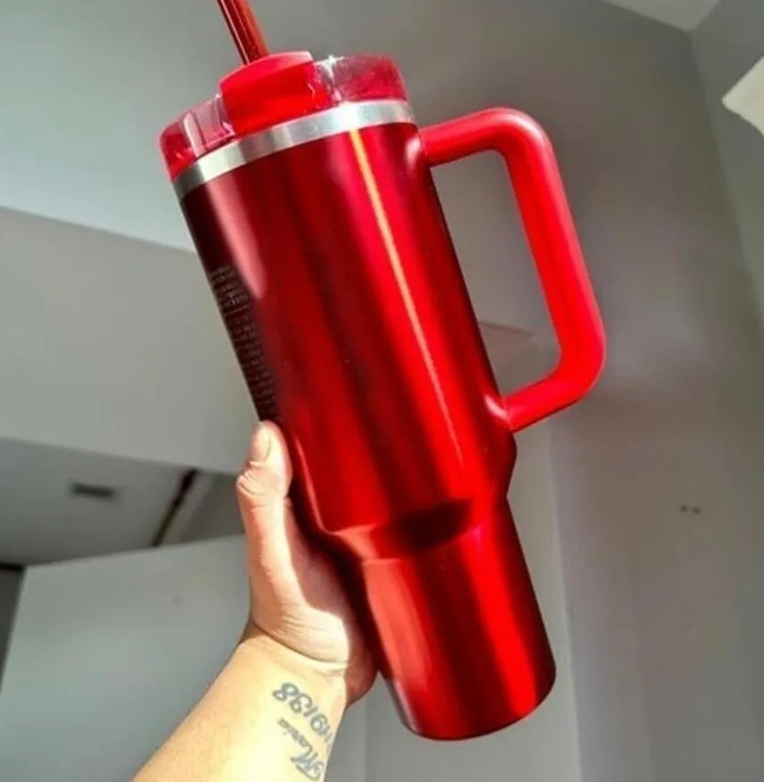 DHL Tumblers 40OZ Cups Holiday Red Stainless Steel Tumblers With Handle Lid And Straw Oz Purple Stars Chocolate Gold Travel Car Mugs Large Water Bottles 1030