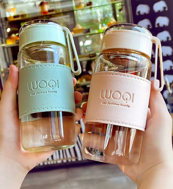 زجاجة شرب محمولة 340/480 مل – مقاومة للحرارة مع غطاء لولبي وفلتر للشاي والعصائر والماء البارد