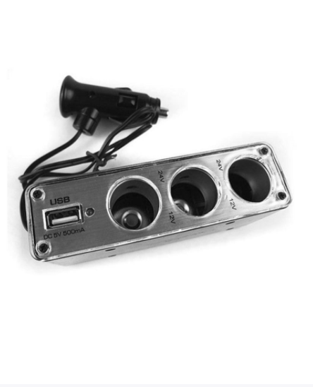 أوتاد مقبس مزدوج بـ 3 فتحات بمنفذ USB مع شاحن منفصل للسيارة مزود بمصباح LED