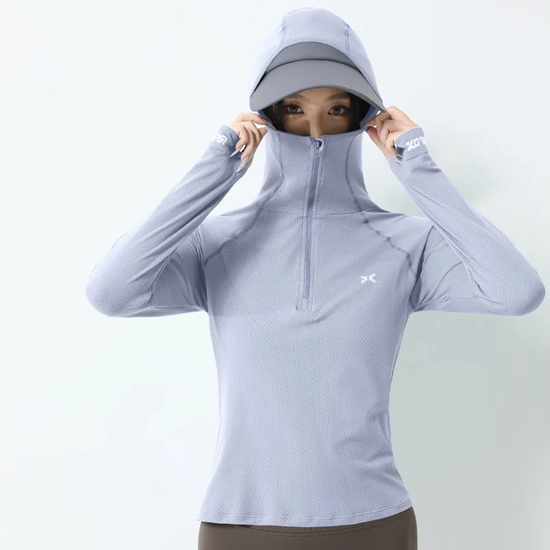 Moisture Wicking Womens Sports Pullover with Zipper - Long Sleeve Active Wear Hoodie