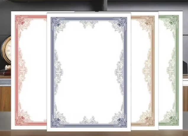 ورق شهادات A4 – ورق داخلي فارغ مع حدود جائزة لطباعة الشهادات وبطاقات التكريم