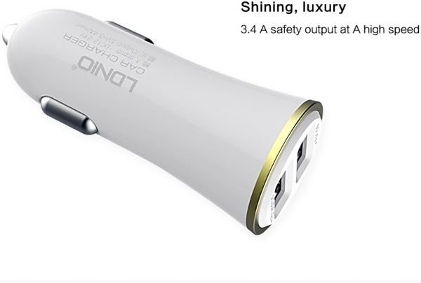 شاحن سيارة لدنيو DL-C28 مع كيبل لايتننج | شاحن جوال سيارة