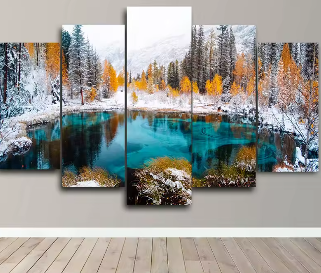 مجموعة 5 لوحات قماشية – مناظر طبيعية وبحيرات، ديكور جدار بدون إطار