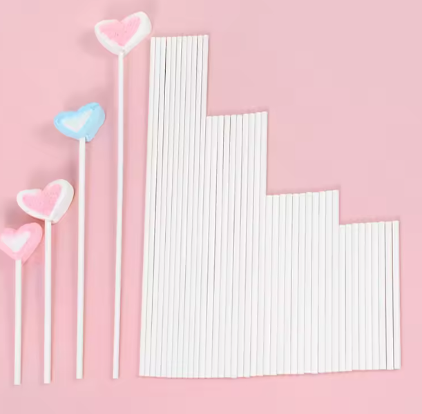 100 عصا ورقية بيضاء صلبة - DIY لصناعة الشوكولاتة والحلوى والبوب كيك (8/10/15/20 سم)