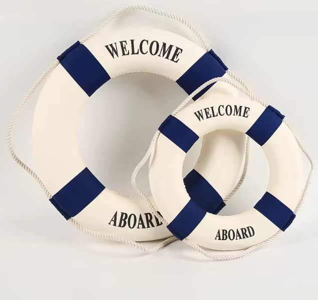 ديكور بحري على طراز الشاطئ – عوامة نجاة حمراء وزرقاء للمنزل وغرفة المعيشة