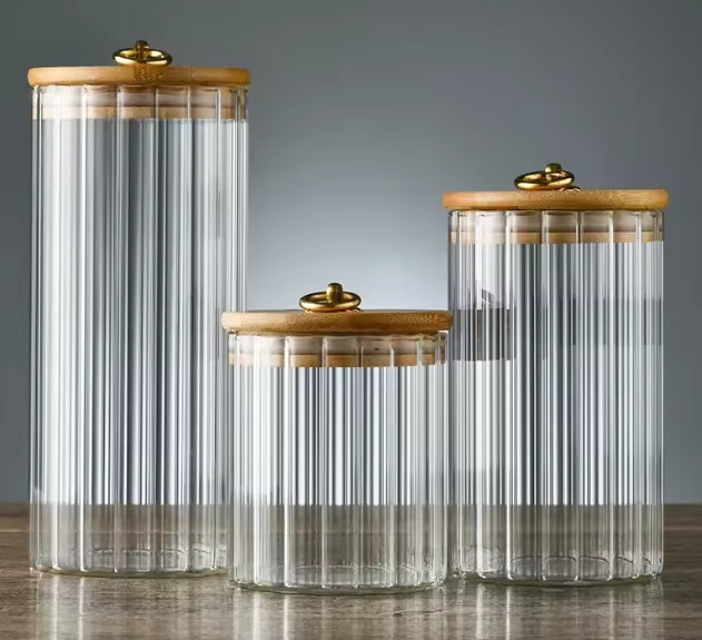 جرة زجاجية لحفظ الطعام بغطاء خيزران محكم – عبوة تخزين أنيقة للحبوب، القهوة، الشاي والحلويات