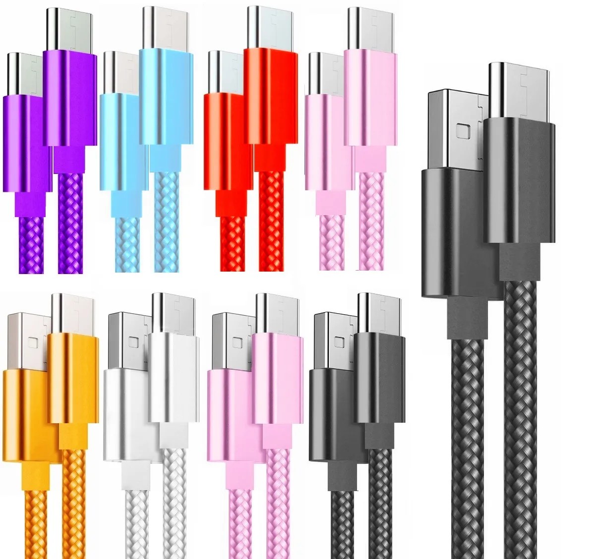 كابل USB C إلى Type C بطول 1 متر و2 متر و3 متر مصنوع من قماش معدني مضفر من النايلون من نوع C إلى C لهاتف Samsung Galaxy S10 S20 S23 S24 Utral HTC LG Android phone 15 15pro