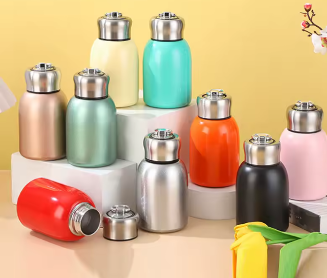 زجاجة وقهوة سفر 300 مل من الفولاذ المقاوم للصدأ – كوب ترمس صغير محمول معزول مع حلقة حمل