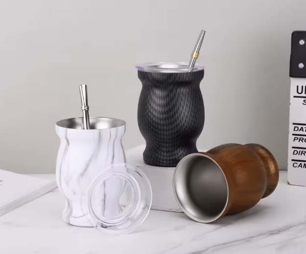 كوب يربا ماتي 8 أونصة من الفولاذ المقاوم للصدأ 304 – جدار مزدوج مع قنبلة وفرشاة تنظيف