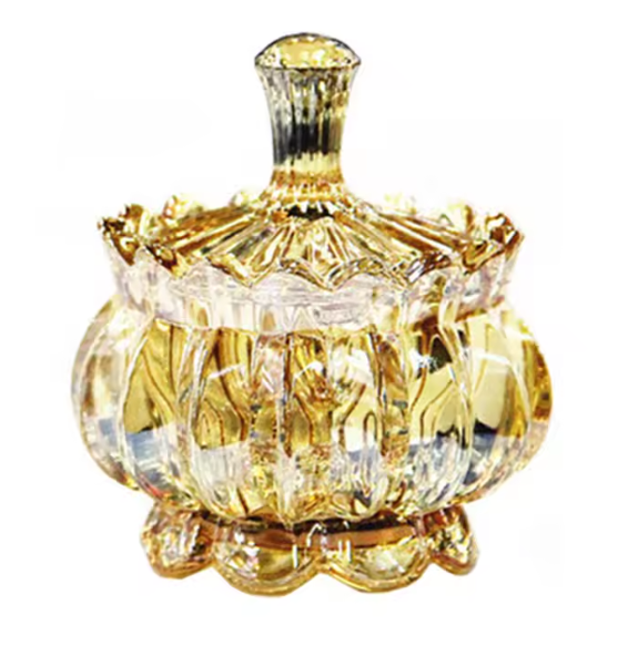 "طَفَاية سجائر زجاجية بتصميم كريستالي على الطراز الأوروبي مع غطاء – وعاء تخزين أنيق"