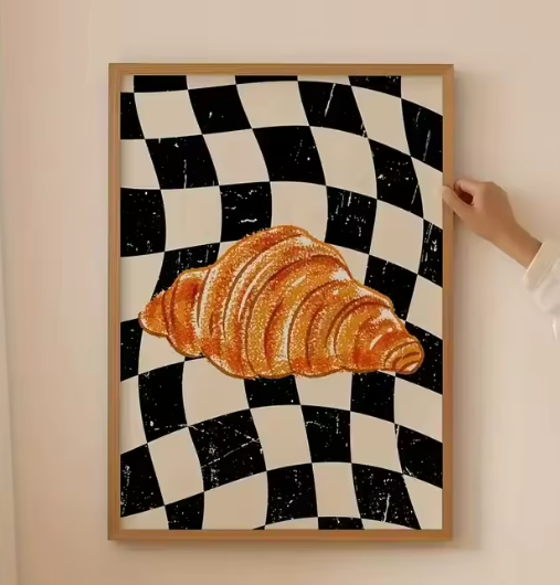 لوحة قماشية مجردة – فن رقعة الشطرنج والكرواسون
